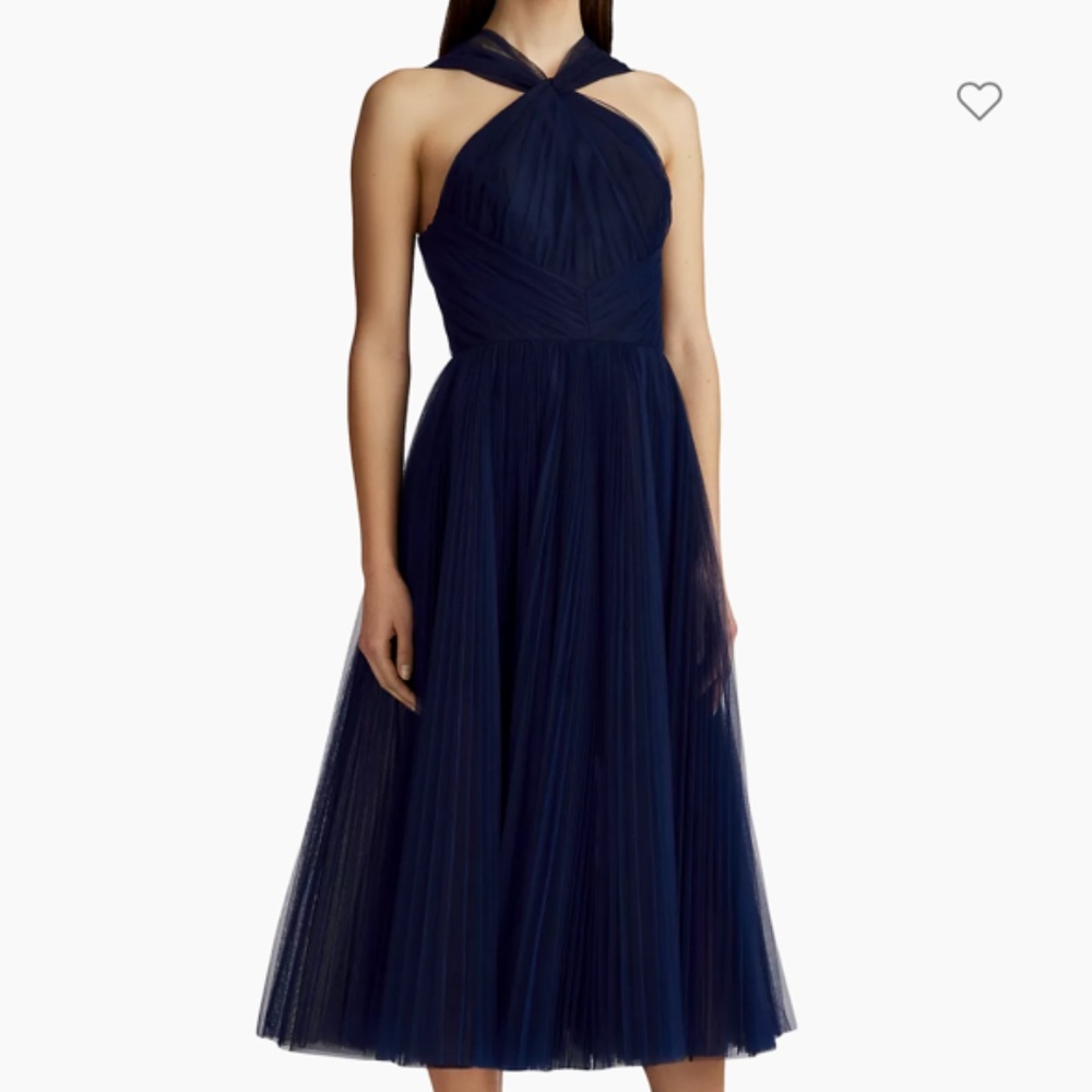 NWT Zac Posen Pleated Tulle Midi-Dress Navy